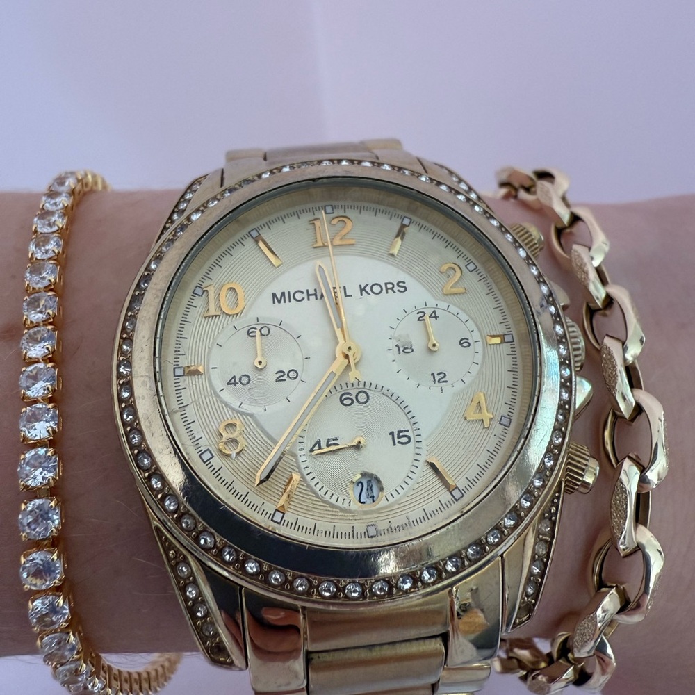 Michael Kors Gold Chronograph Watch with Crystal Bezel
